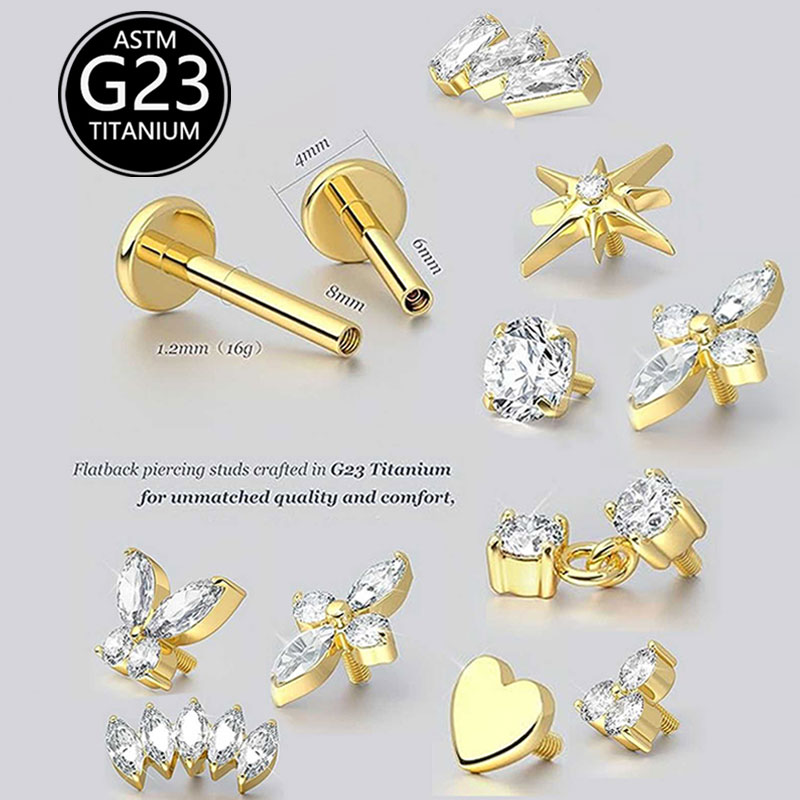 Body Jewelry Threadless - 2개 F136 G23 티타늄 연골 귀걸이