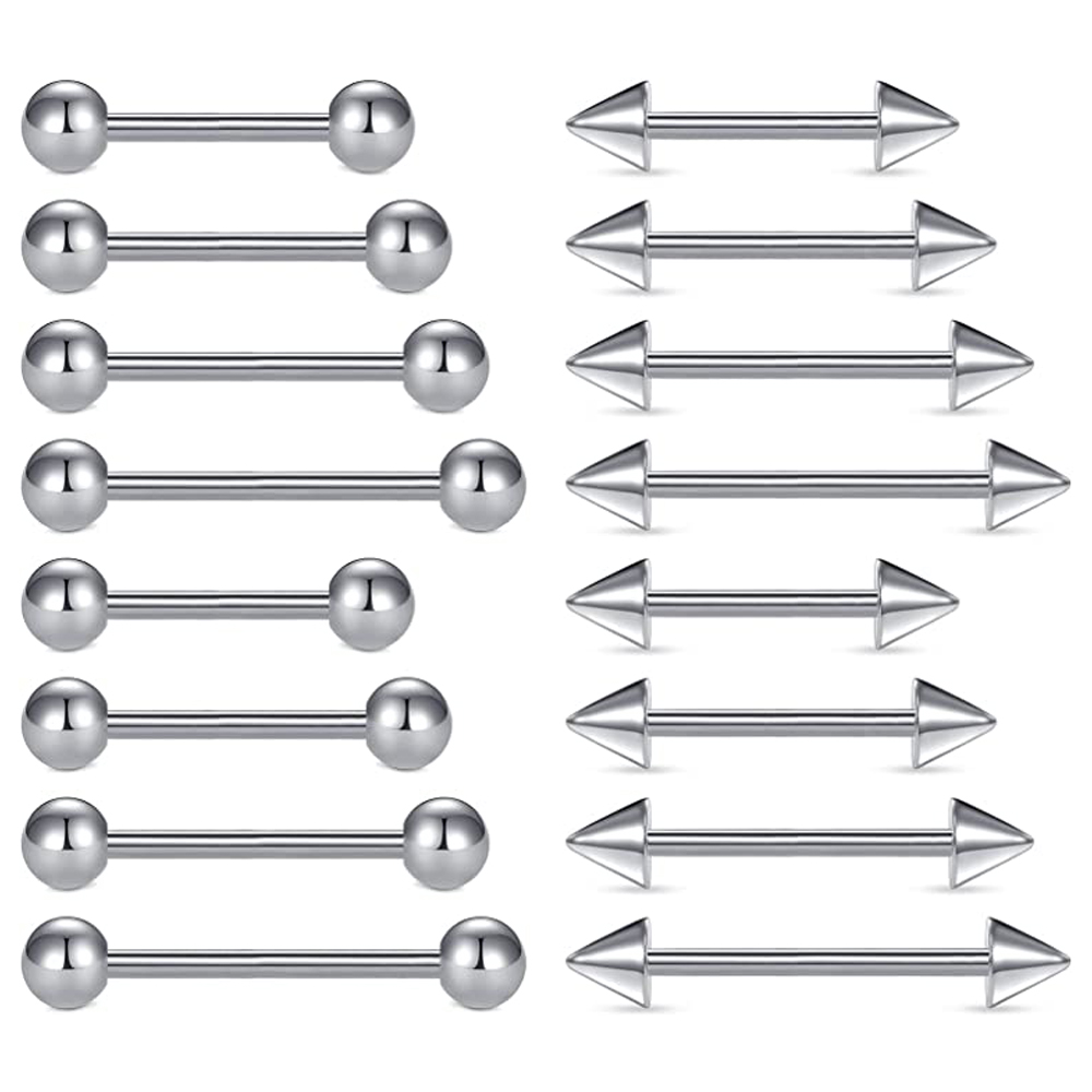 Tongue Barbell Straight - 16pcs 14G 스테인레스 스틸 젖꼭지 반지