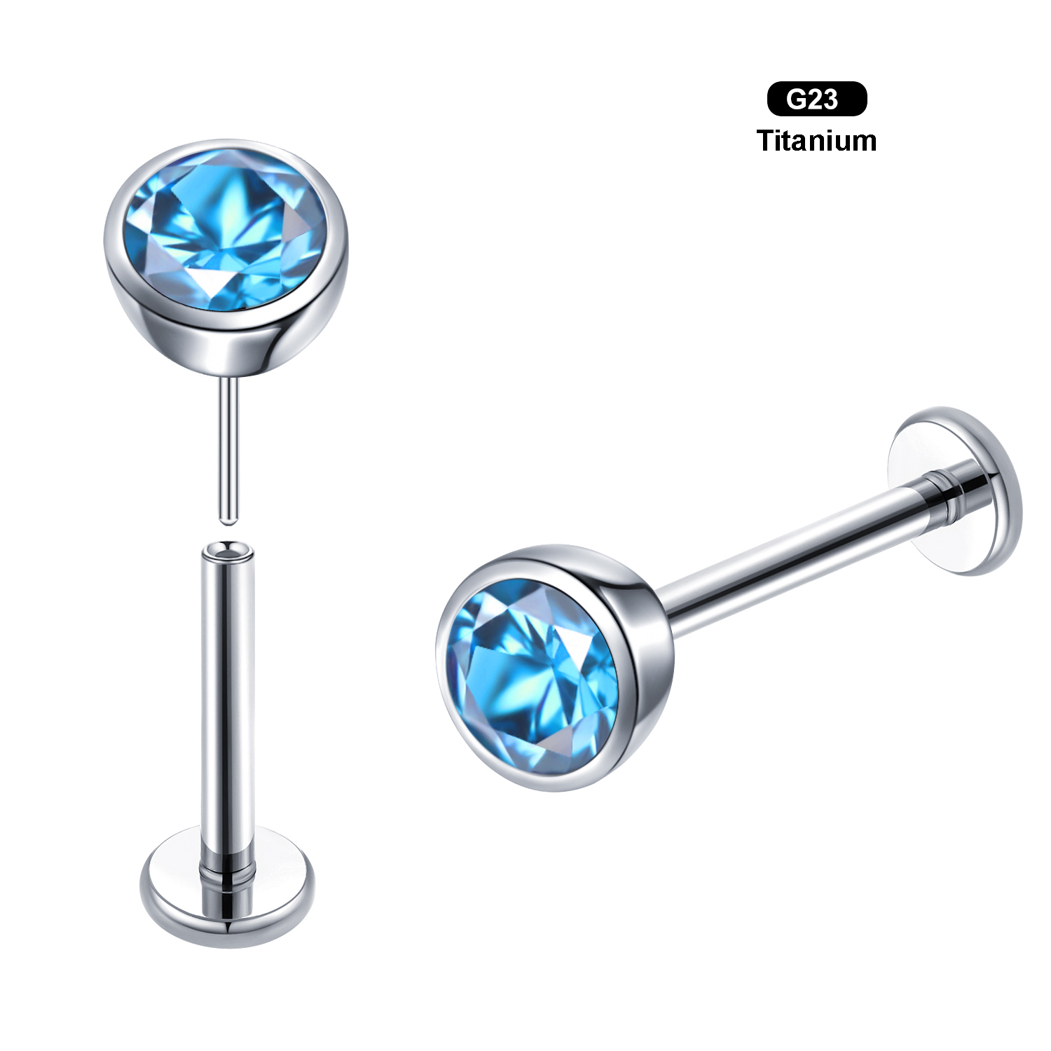 Body Jewelry Threadless - 여성용 플랫 백 스터드 귀걸이, G23