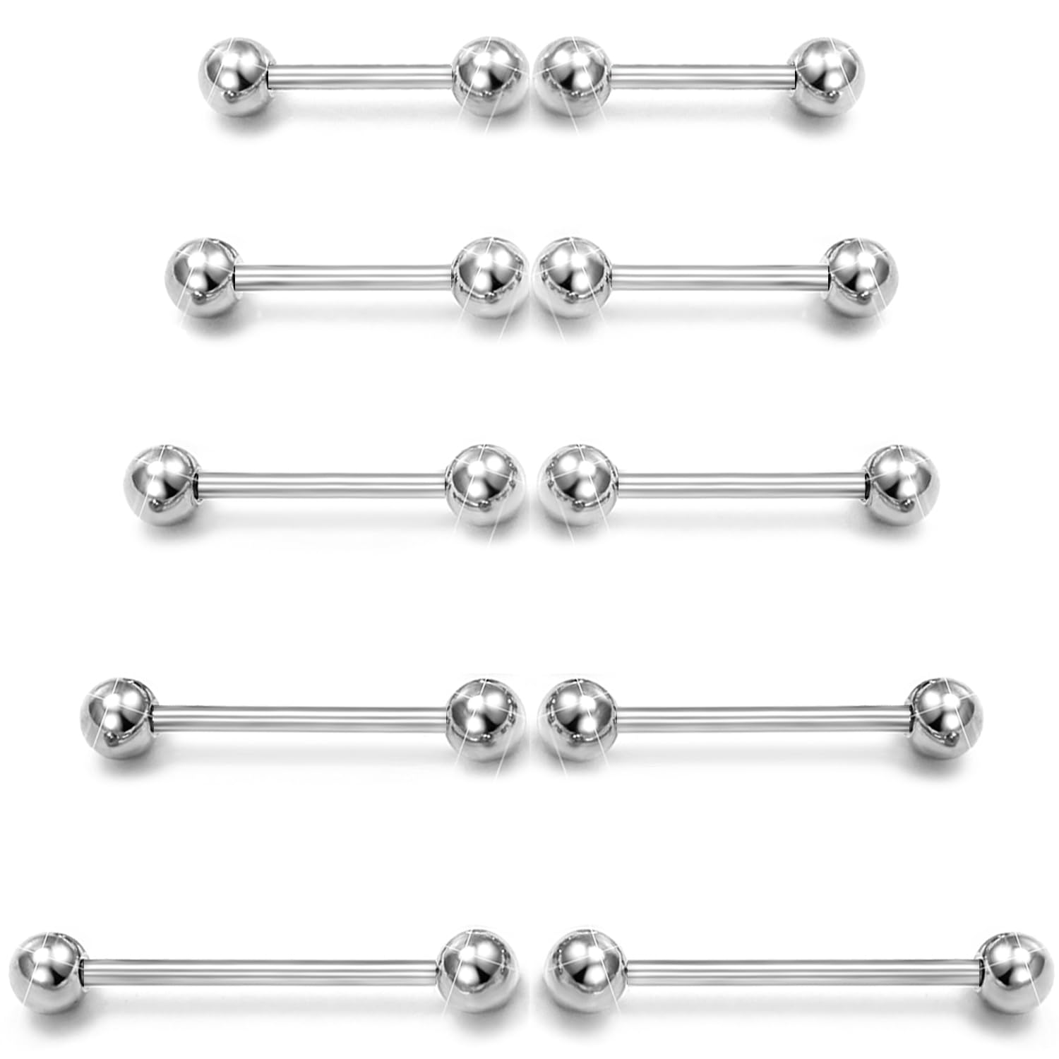 Tongue Barbell Straight - 여성 및 남성용 10개입 14G 외과용