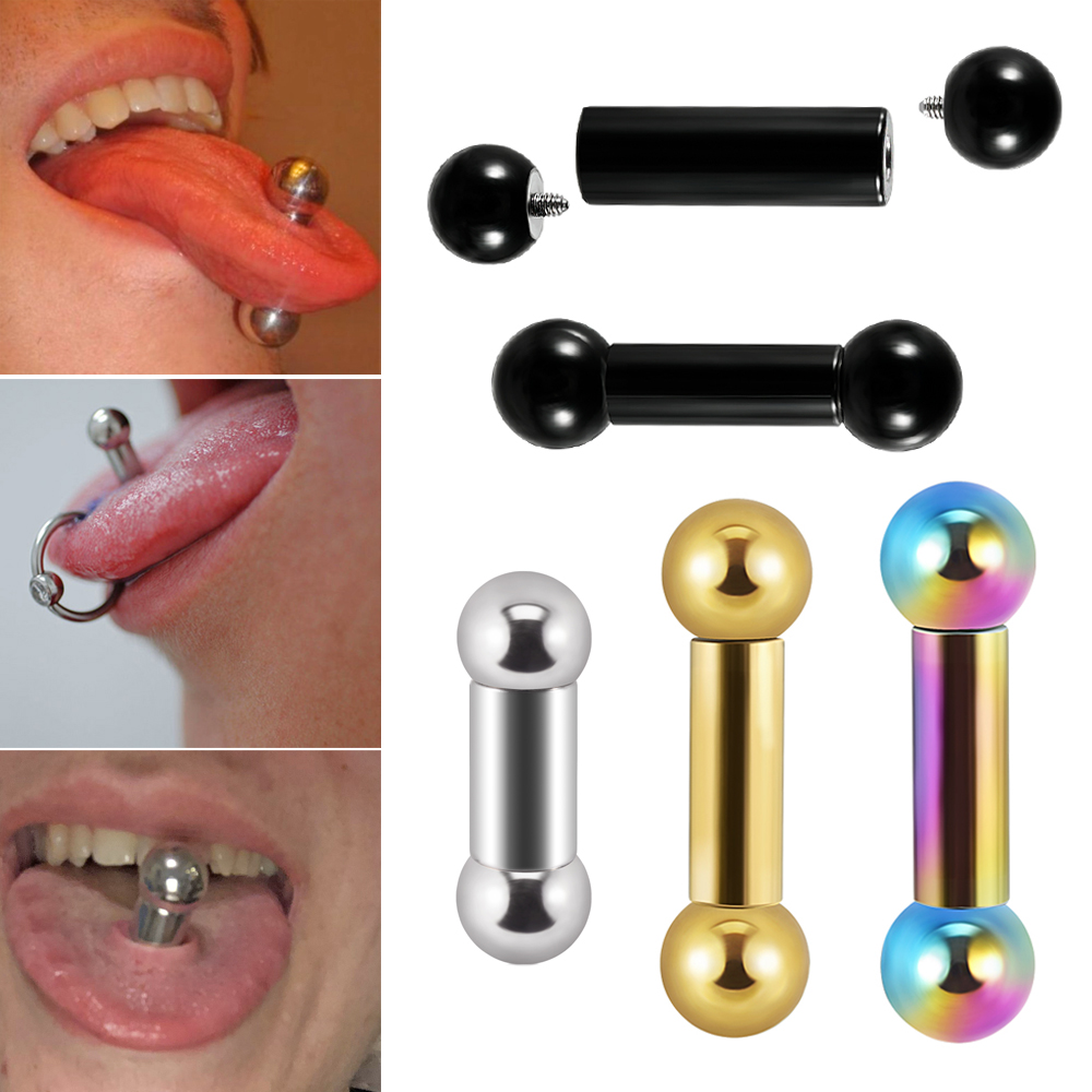 Tongue Barbell Straight - 1pc 외과 강철 실버 골드 대형