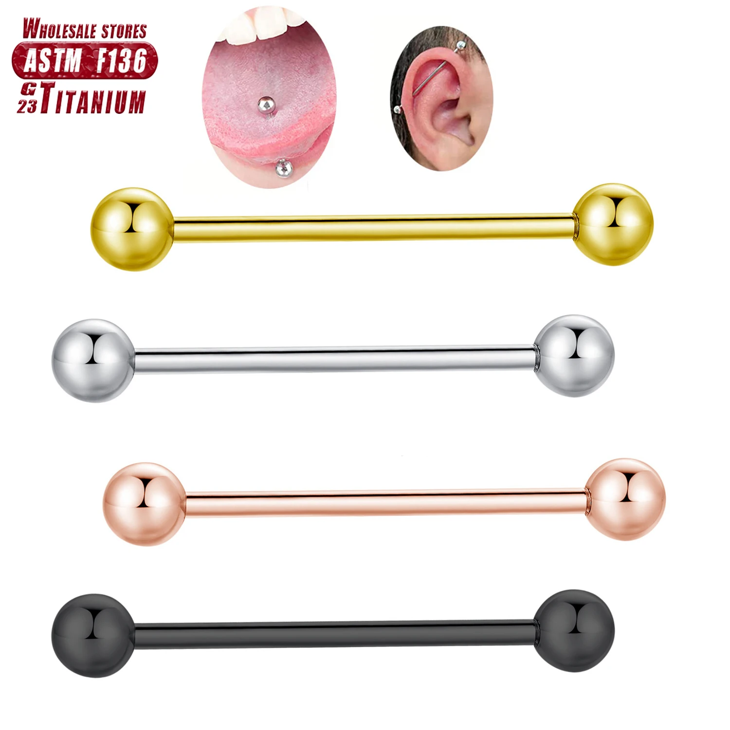 Tongue Barbell Straight - ASTM F136 티타늄 산업용 바벨 볼,