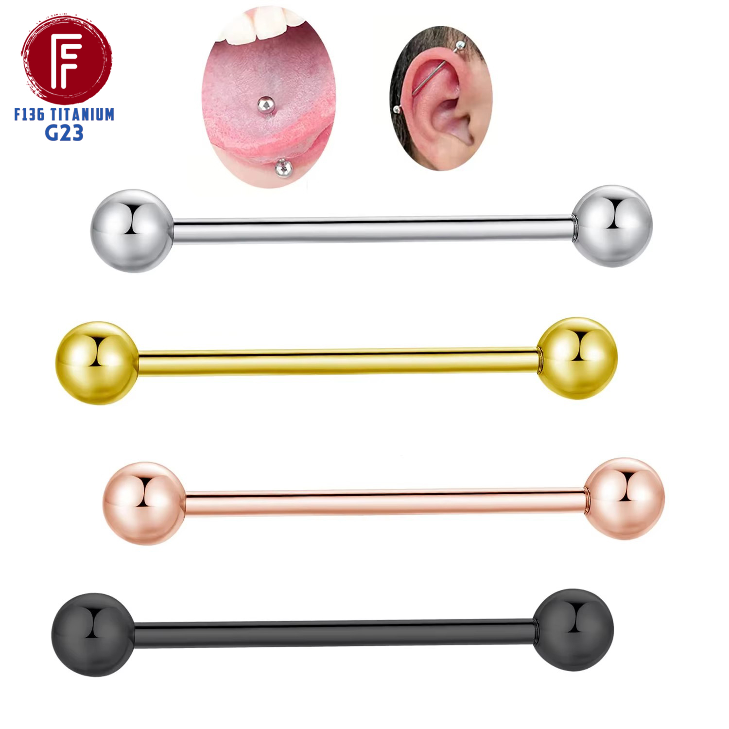 Tongue Barbell Straight - ASTM F136 티타늄 피어싱 바벨 볼