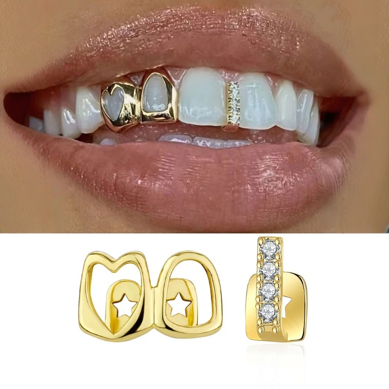 Body Jewelry Sale - 남녀공용 골든 그릴즈 치아 장식 세트,