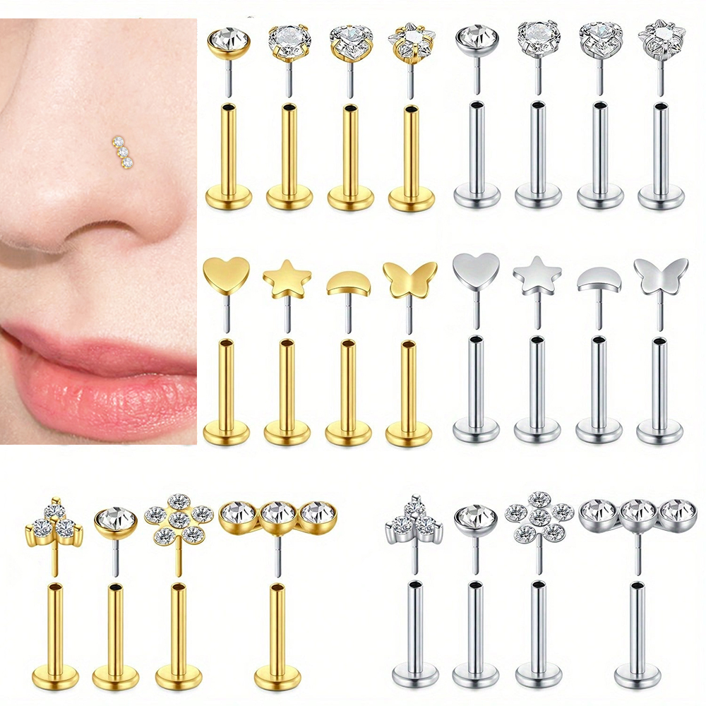 Body Jewelry Threadless - 4개입 코 스터드, 나사 없는 코