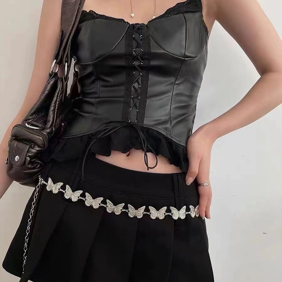 여자를위한 패션 나비 벨트 허리 체인 여자 실버 컬러  - Body Jewelry Chains 리뷰 및 가격