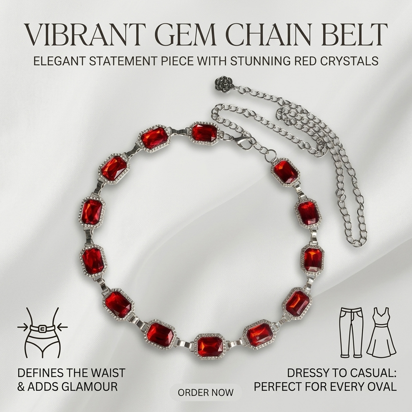 보헤미안 스타일 사각 유리 라인스톤 허리 체인 여성용  - Body Jewelry Chains 리뷰 및 가격