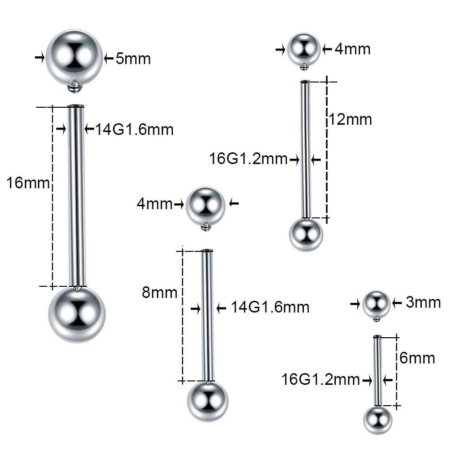 ASTM F136 티타늄 산업용 바벨 볼, 혀 링 립  - Tongue Barbell Straight 리뷰 및 가격