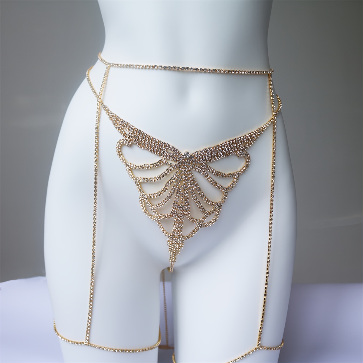 다층 라인석 반짝이는 허리 쥬얼리 T자형 바지 체인,  - Body Jewelry Chains 리뷰 및 가격