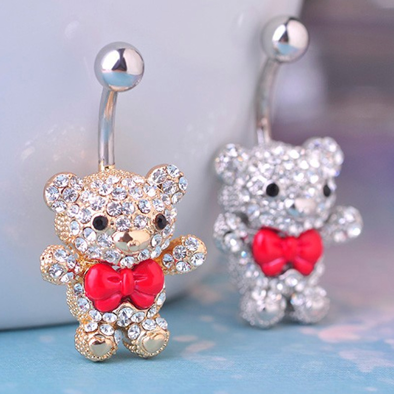 Zlxgirl 패션 여성 여름 붉은 활 곰 동물 배꼽  - Body Jewelry Brands 리뷰 및 가격