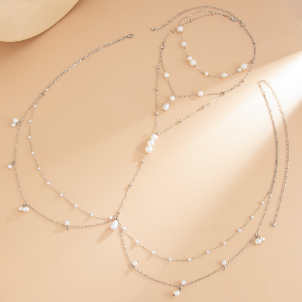 멀티 레이어 인조 진주 목걸이 가슴 배꼽 체인 일체형  - Body Jewelry Sale 리뷰 및 가격
