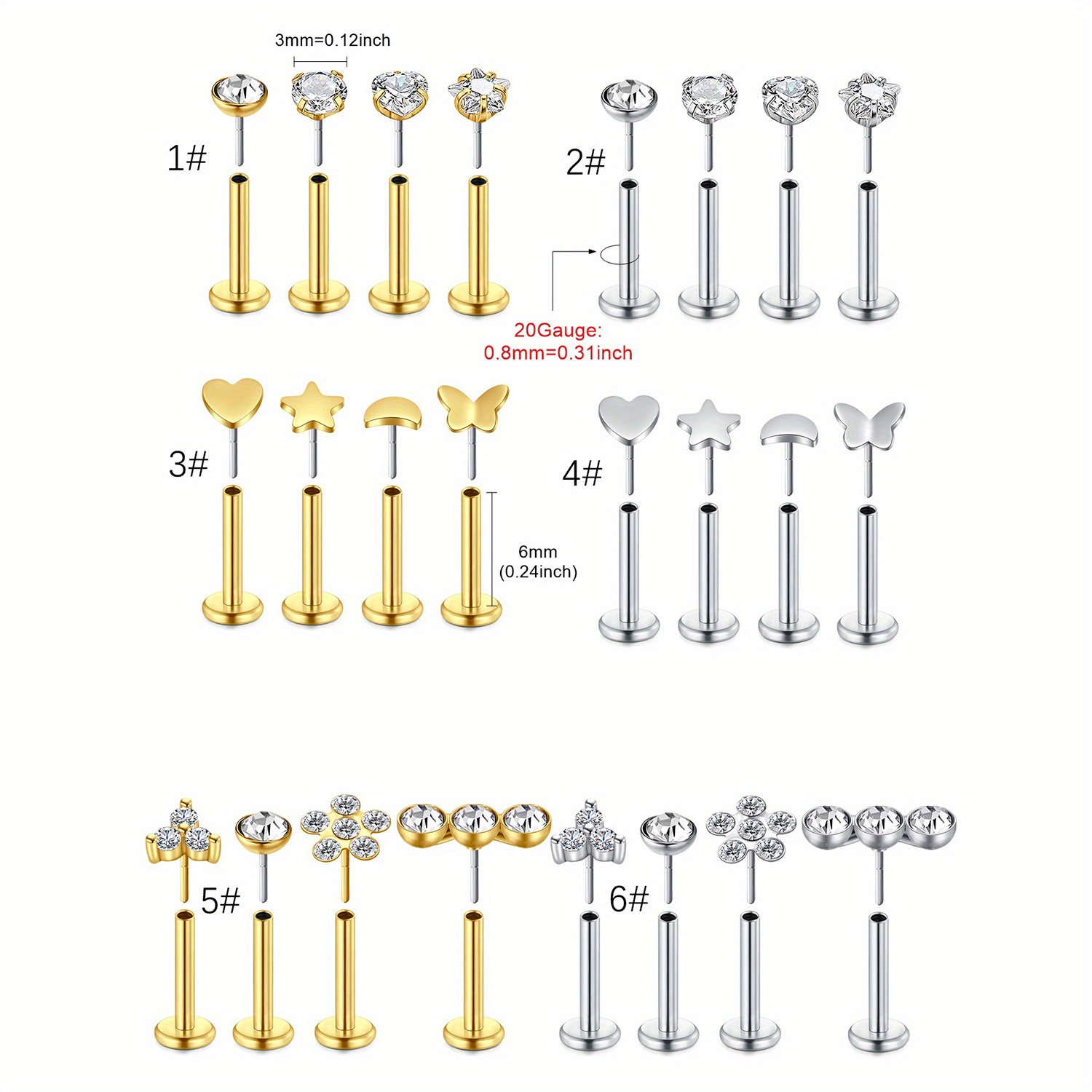 4개입 코 스터드, 나사 없는 코 스터드, 20G 나사 - Body Jewelry Threadless 리뷰 및 가격